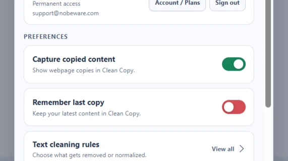 Clean Copy Capture copied content preference