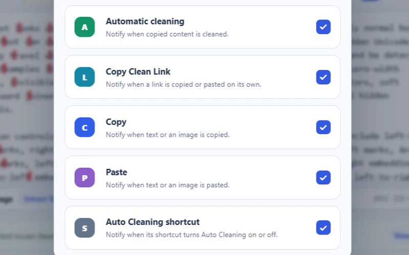 Clean Copy notification preferences
